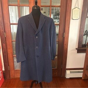 Jos. A. Bank Blue 100% Wool Button Front Trench Coat Overcoat Size: 46R Mens